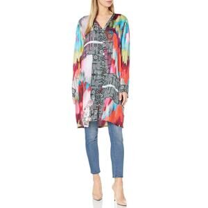 Johnny Was Buttoned Silk Tunic Medium Oversized Patchwork Lagenlook Dress R16